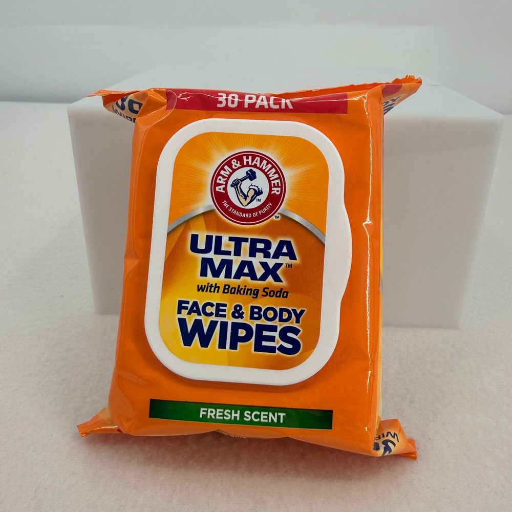 Arm & Hammer Ultra Max Face & Body Wipes 30 Pack Fresh Scent Baking Soda Aloe